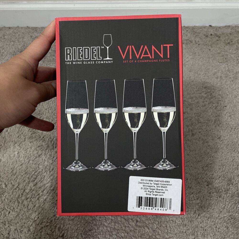 Riedel Vivant Champagne Flutes Set of 4 Crystal Glasses Germany 8 7/8β 10.25oz